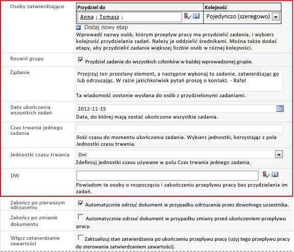 Formularz na potrzeby wprowadzania informacji specyficznych dla uruchamiania