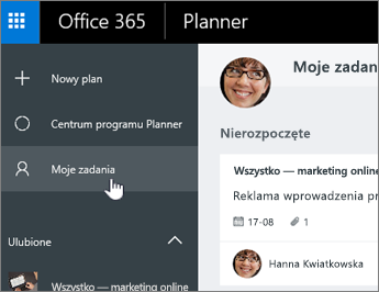 Kliknij pozycję Moje zadania, aby wyświetlić tylko zadania w planie