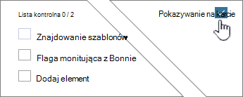 Kliknij pozycję Pokaż na karcie, aby wyświetlić listę kontrolną