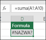 Program Excel wyświetla #NAME? gdy nazwa funkcji ma literówkę