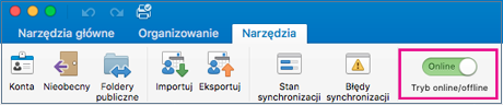 Suwak w trybu offline i online na karcie Narzędzia