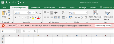 Jeśli spróbujesz otworzyć plik z podejrzanej lokalizacji, pakiet Office zablokuje wszystkie makra.