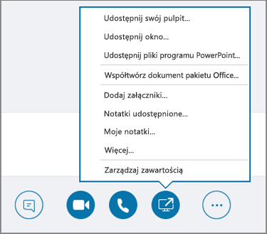 Zrzut ekranu przedstawiający otwarte menu Udostępnij zawartość.