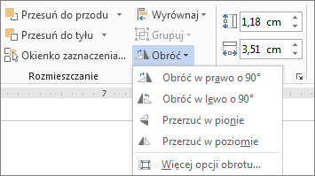 Opcje menu obracania