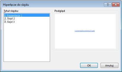 Okno dialogowe Hiperłącze do slajdu