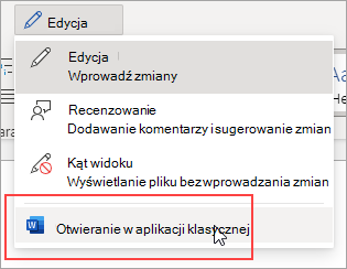 Obraz polecenia Otwórz w aplikacji klasycznej