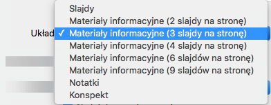 Wybierz układ Materiały informacyjne w oknie dialogowym Drukowanie