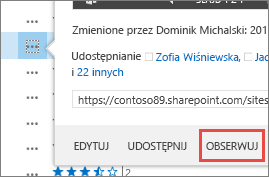 Wybierz polecenie Obserwuj w menu karty podręcznej w usłudze OneDrive dla Firm