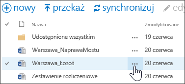 Wybieranie ikony wielokropka Więcej obok nazwy dokumentu w usłudze OneDrive dla Firm w celu otwarcia karty podręcznej dokumentu