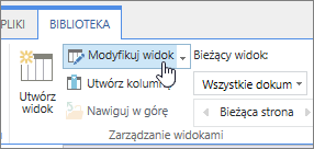 SharePoint opcji modyfikowania widoku na karcie Biblioteka wstążki Online