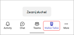 Ikona Walkie Talkie na pasku aplikacji Teams