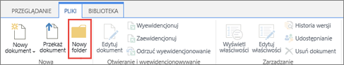 Obraz wstążki Pliki SharePoint wyróżniony na karcie Nowy folder.