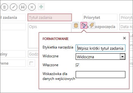 Widok w trybie edycji z widocznymi ustawieniami formatowania pola tekstowego.