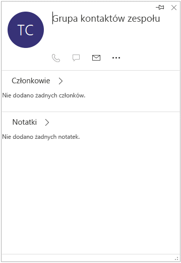 Wizytówka grupy z komunikatem „Nie dodano żadnych członków”