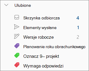 Kategorie na liście Ulubione w nowym programie Outlook dla systemu Windows