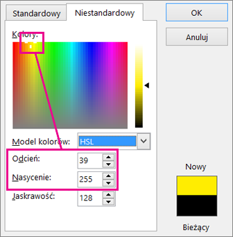 Selection in Colors rectangle sets hue and saturation