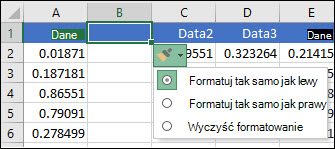 Obraz przycisku Opcje wstawiania, który jest wyświetlany po wstawieniu wierzy lub kolumn.