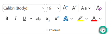 Przycisk Uruchom okno dialogowe Czcionka.