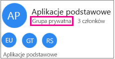 Przykładowa karta grupowa z wyróżnioną pozycją "Grupa prywatna"