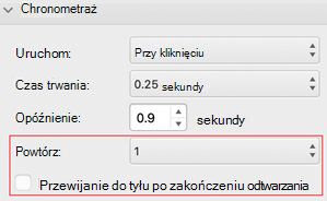 Menu powtarzania i przewijania do tyłu w programie PowerPoint dla komputerów Mac