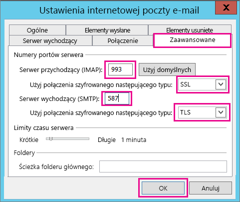 Wprowadź zaawansowane ustawienia poczty e-mail.