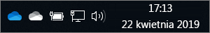 Klient synchronizacji OneDrive z ikonami niebieskiej i białej chmury