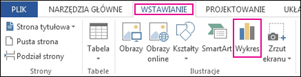 Przycisk Wykres w grupie Ilustracje na karcie Wstawianie w programie Word