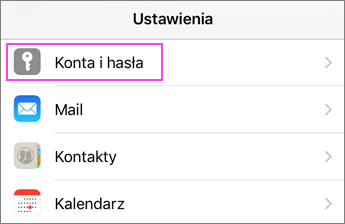 Ustawienia urządzenia > Konta i hasła