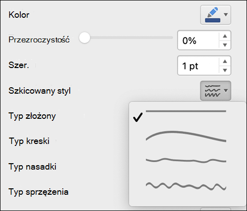 Opcje formatowania wierszy na komputerze Mac za pomocą wybranego stylu szkicowania