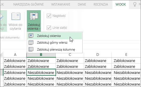 Karta Widok, menu Zablokuj okienka, polecenie Zablokuj okienka