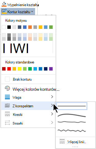 Opcje Szkicowane w menu Kontury kształtu.