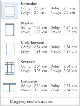 Opcje marginesów na karcie Układ