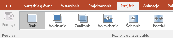 Karta Przejścia na wstążce w programie PowerPoint.