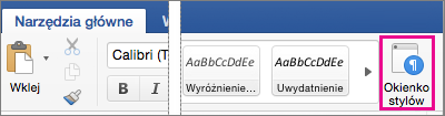 Wyróżniona pozycja Okienko stylów na karcie Narzędzia główne