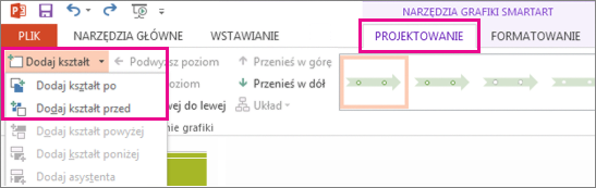 Kliknięcie pozycji Dodaj kształt na karcie Projektowanie