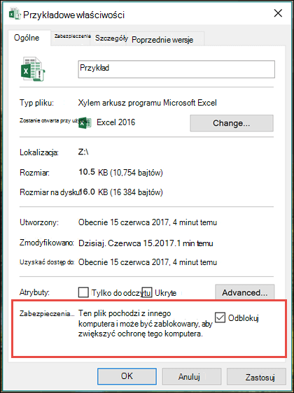 Kliknij prawym przyciskiem myszy plik w Eksploratorze Windows, aby odblokować makra.