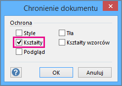 Pozycja Kształty zaznaczona w obszarze Ochrona dokumentu w programie Visio 2016