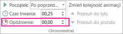 Ustawianie przerwy lub opóźnienia przed rozpoczęciem następnego efektu animacji