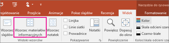 Przedstawia wzorzec Wyświetl materiały informacyjne w programie PowerPoint