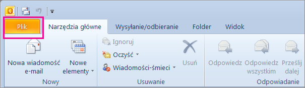 W programie Outlook 2010 wybierz kartę Plik.