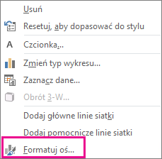 Polecenie Formatuj oś w menu skrótów