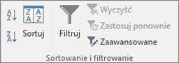 Grupa Sortowanie i filtrowanie na karcie Dane