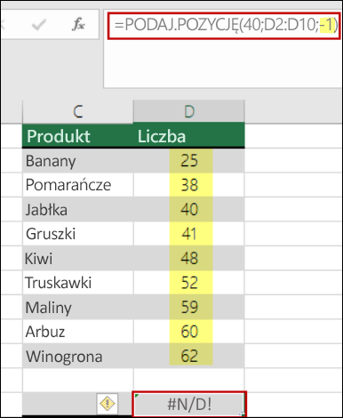 Funkcja dopasowywania w programie Excel