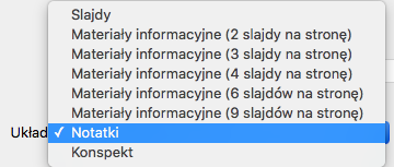 Wybierz układ Notatki w oknie dialogowym Drukowanie