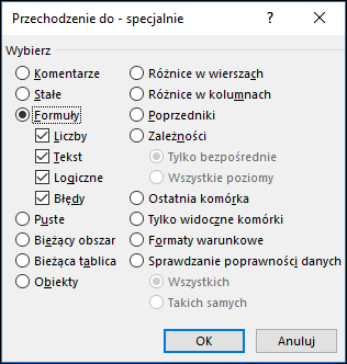 Okno dialogowe Przechodzenie do — specjalnie