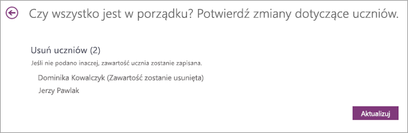 Lista uczniów do usunięcia.