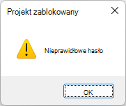 Zrzut ekranu przedstawiający błąd "Nieprawidłowe hasło"