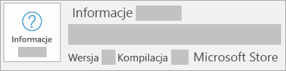 Zrzut ekranu przedstawiający informacje o wersji i kompilacji Sklepu Microsoft