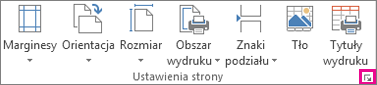 Przycisk Uruchom okno dialogowe w grupie Ustawienia strony