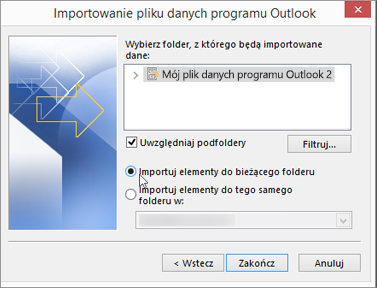 Wybierz "Importuj elementy do bieżącego folderu"